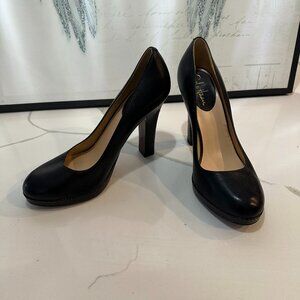 Cole Haan - Women Black Leather Round Toe Slip On Platform Heel Shoe - Sz 9.5 B